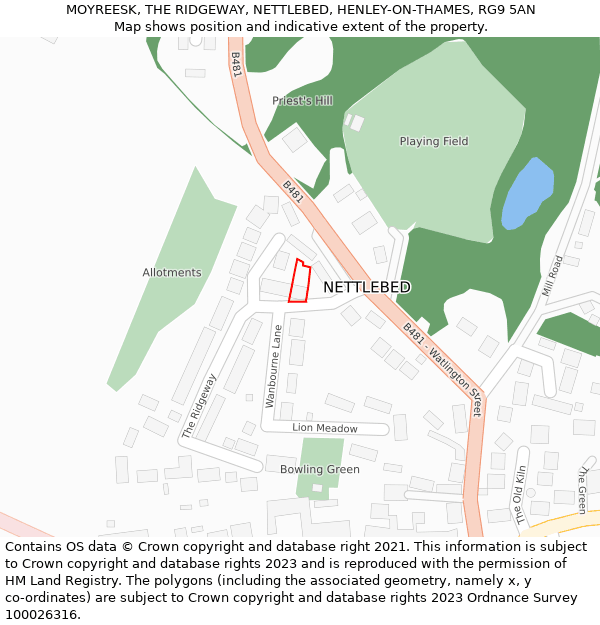 MOYREESK, THE RIDGEWAY, NETTLEBED, HENLEY-ON-THAMES, RG9 5AN: Location map and indicative extent of plot