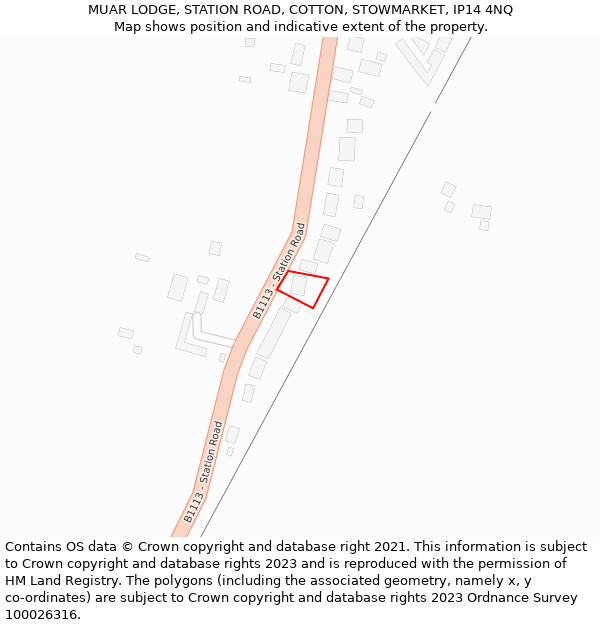 MUAR LODGE, STATION ROAD, COTTON, STOWMARKET, IP14 4NQ: Location map and indicative extent of plot