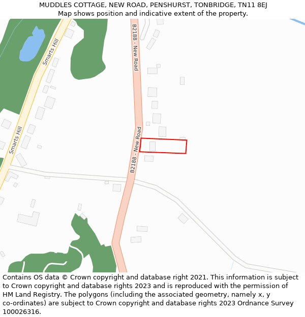 MUDDLES COTTAGE, NEW ROAD, PENSHURST, TONBRIDGE, TN11 8EJ: Location map and indicative extent of plot