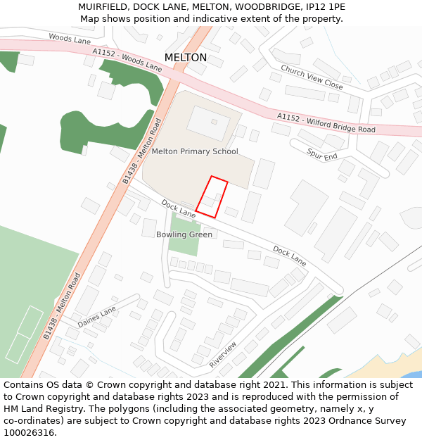 MUIRFIELD, DOCK LANE, MELTON, WOODBRIDGE, IP12 1PE: Location map and indicative extent of plot