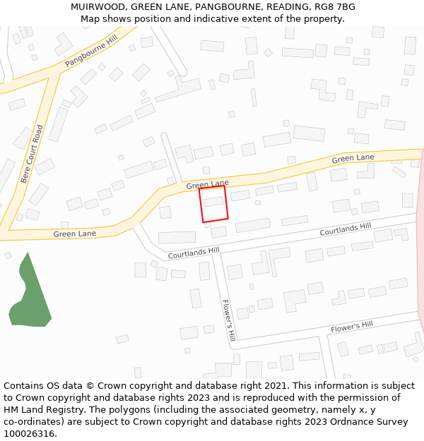 MUIRWOOD, GREEN LANE, PANGBOURNE, READING, RG8 7BG: Location map and indicative extent of plot