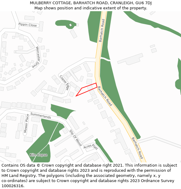 MULBERRY COTTAGE, BARHATCH ROAD, CRANLEIGH, GU6 7DJ: Location map and indicative extent of plot