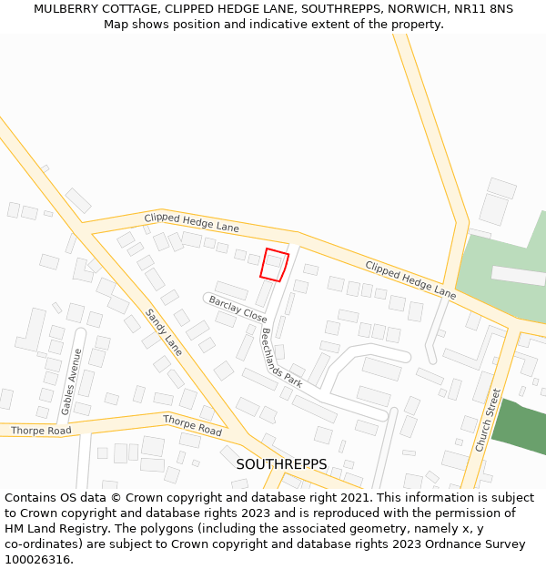 MULBERRY COTTAGE, CLIPPED HEDGE LANE, SOUTHREPPS, NORWICH, NR11 8NS: Location map and indicative extent of plot