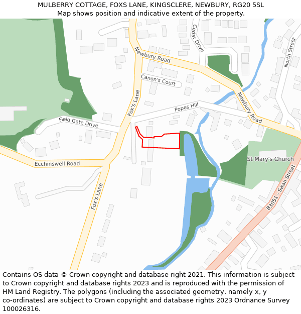 MULBERRY COTTAGE, FOXS LANE, KINGSCLERE, NEWBURY, RG20 5SL: Location map and indicative extent of plot