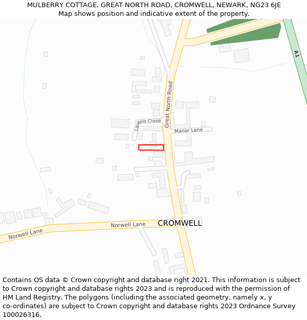 MULBERRY COTTAGE, GREAT NORTH ROAD, CROMWELL, NEWARK, NG23 6JE: Location map and indicative extent of plot