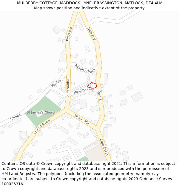 MULBERRY COTTAGE, MADDOCK LANE, BRASSINGTON, MATLOCK, DE4 4HA: Location map and indicative extent of plot