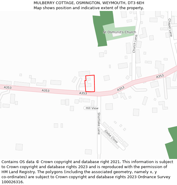 MULBERRY COTTAGE, OSMINGTON, WEYMOUTH, DT3 6EH: Location map and indicative extent of plot