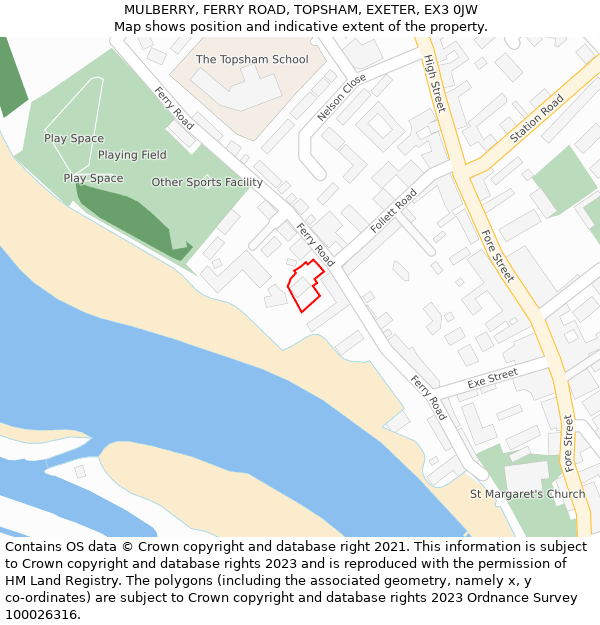 MULBERRY, FERRY ROAD, TOPSHAM, EXETER, EX3 0JW: Location map and indicative extent of plot