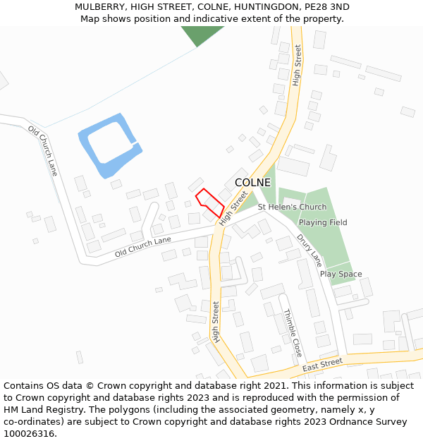 MULBERRY, HIGH STREET, COLNE, HUNTINGDON, PE28 3ND: Location map and indicative extent of plot