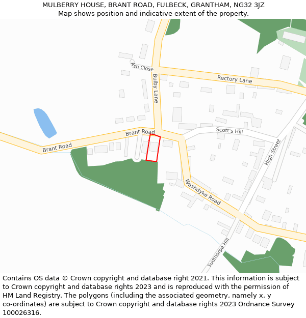 MULBERRY HOUSE, BRANT ROAD, FULBECK, GRANTHAM, NG32 3JZ: Location map and indicative extent of plot