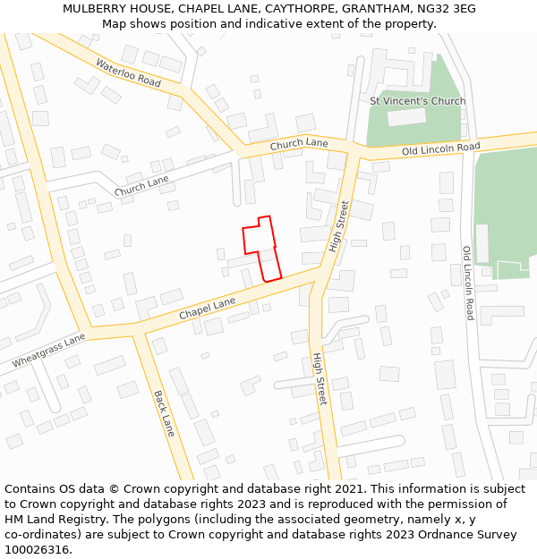 MULBERRY HOUSE, CHAPEL LANE, CAYTHORPE, GRANTHAM, NG32 3EG: Location map and indicative extent of plot