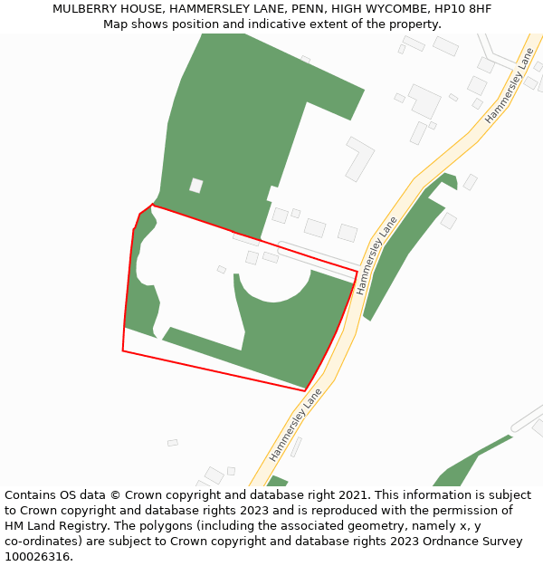 MULBERRY HOUSE, HAMMERSLEY LANE, PENN, HIGH WYCOMBE, HP10 8HF: Location map and indicative extent of plot