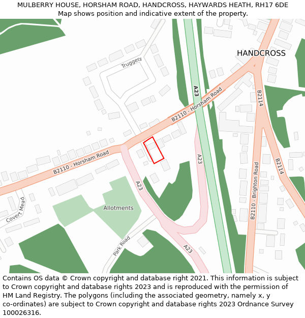 MULBERRY HOUSE, HORSHAM ROAD, HANDCROSS, HAYWARDS HEATH, RH17 6DE: Location map and indicative extent of plot