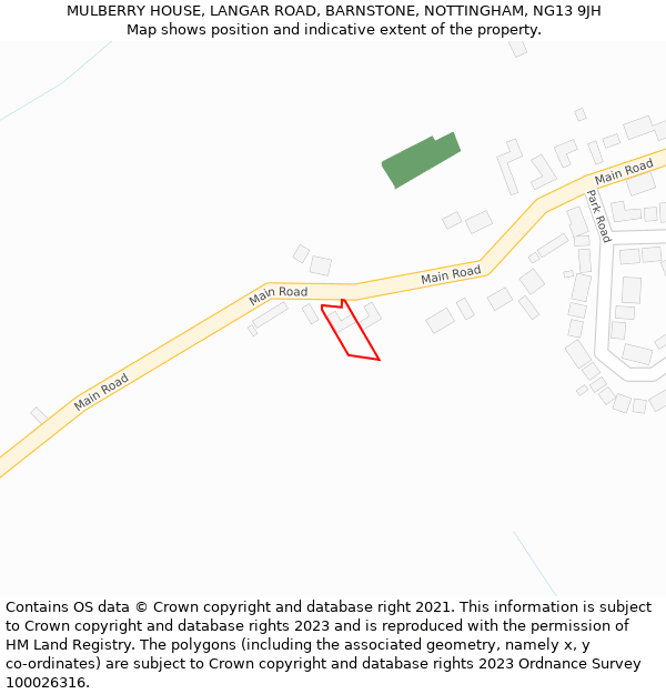 MULBERRY HOUSE, LANGAR ROAD, BARNSTONE, NOTTINGHAM, NG13 9JH: Location map and indicative extent of plot
