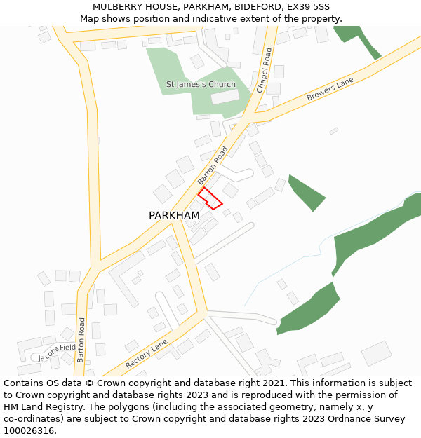 MULBERRY HOUSE, PARKHAM, BIDEFORD, EX39 5SS: Location map and indicative extent of plot