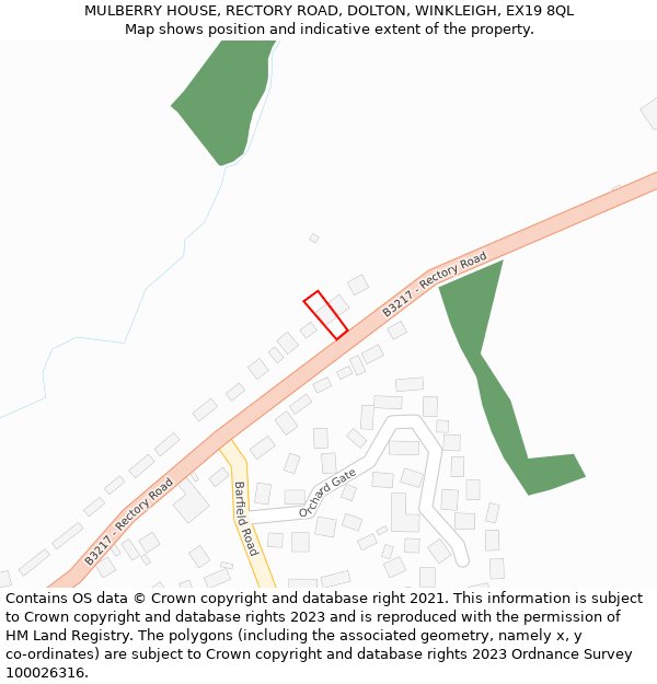 MULBERRY HOUSE, RECTORY ROAD, DOLTON, WINKLEIGH, EX19 8QL: Location map and indicative extent of plot