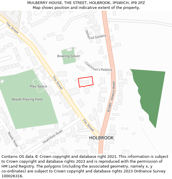 MULBERRY HOUSE, THE STREET, HOLBROOK, IPSWICH, IP9 2PZ: Location map and indicative extent of plot