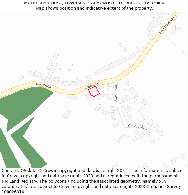 MULBERRY HOUSE, TOWNSEND, ALMONDSBURY, BRISTOL, BS32 4EN: Location map and indicative extent of plot