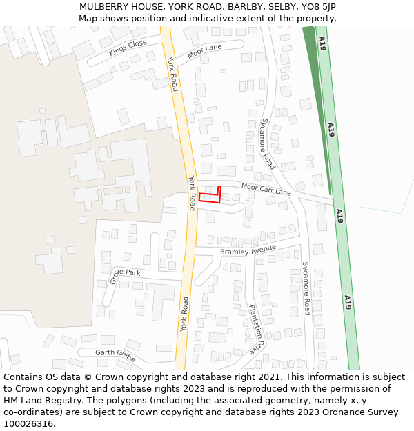 MULBERRY HOUSE, YORK ROAD, BARLBY, SELBY, YO8 5JP: Location map and indicative extent of plot