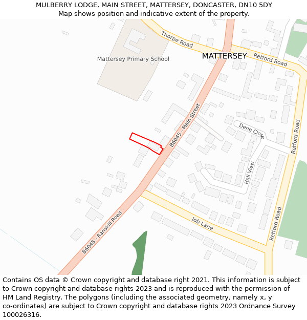 MULBERRY LODGE, MAIN STREET, MATTERSEY, DONCASTER, DN10 5DY: Location map and indicative extent of plot