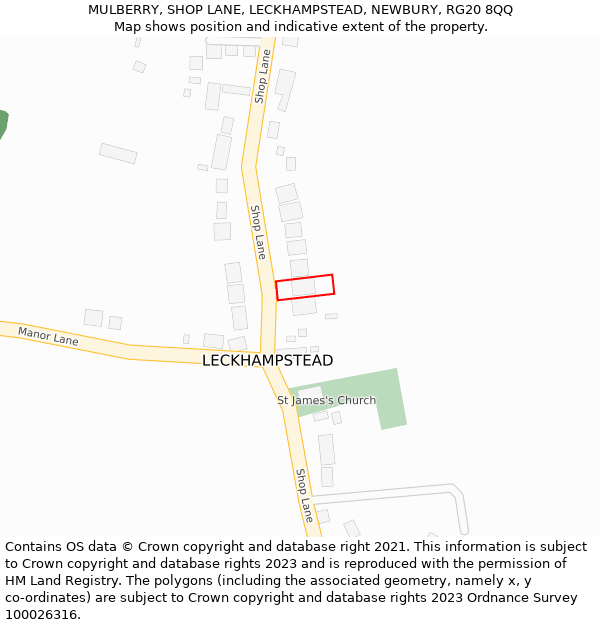 MULBERRY, SHOP LANE, LECKHAMPSTEAD, NEWBURY, RG20 8QQ: Location map and indicative extent of plot