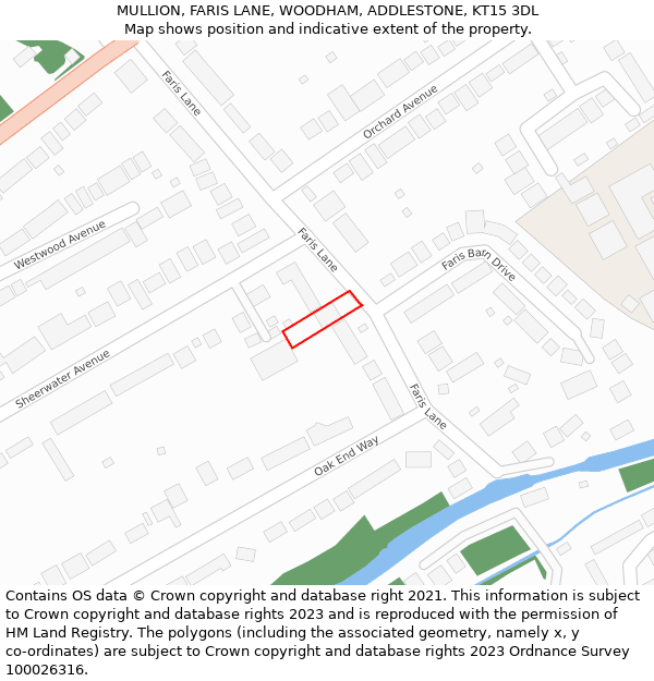 MULLION, FARIS LANE, WOODHAM, ADDLESTONE, KT15 3DL: Location map and indicative extent of plot