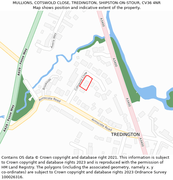 MULLIONS, COTSWOLD CLOSE, TREDINGTON, SHIPSTON-ON-STOUR, CV36 4NR: Location map and indicative extent of plot