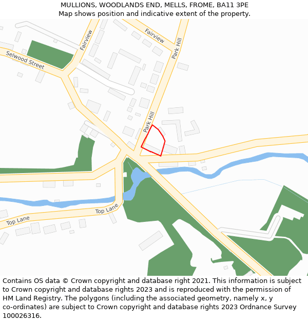 MULLIONS, WOODLANDS END, MELLS, FROME, BA11 3PE: Location map and indicative extent of plot