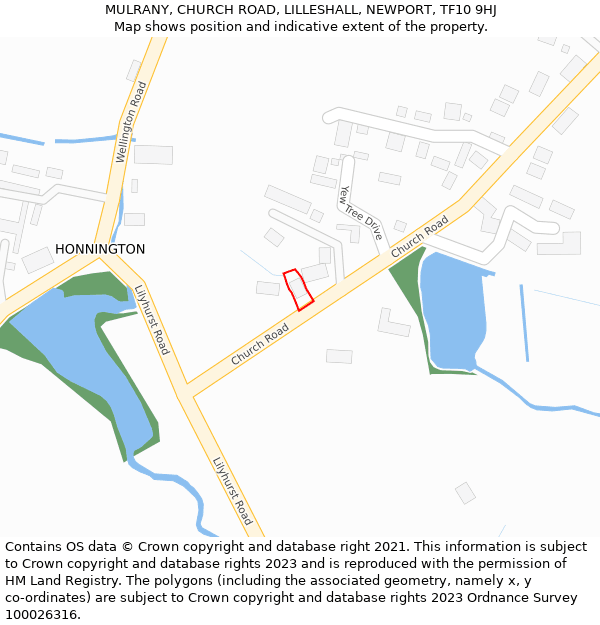 MULRANY, CHURCH ROAD, LILLESHALL, NEWPORT, TF10 9HJ: Location map and indicative extent of plot