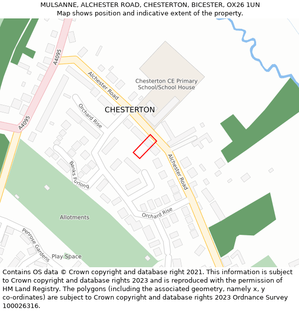 MULSANNE, ALCHESTER ROAD, CHESTERTON, BICESTER, OX26 1UN: Location map and indicative extent of plot
