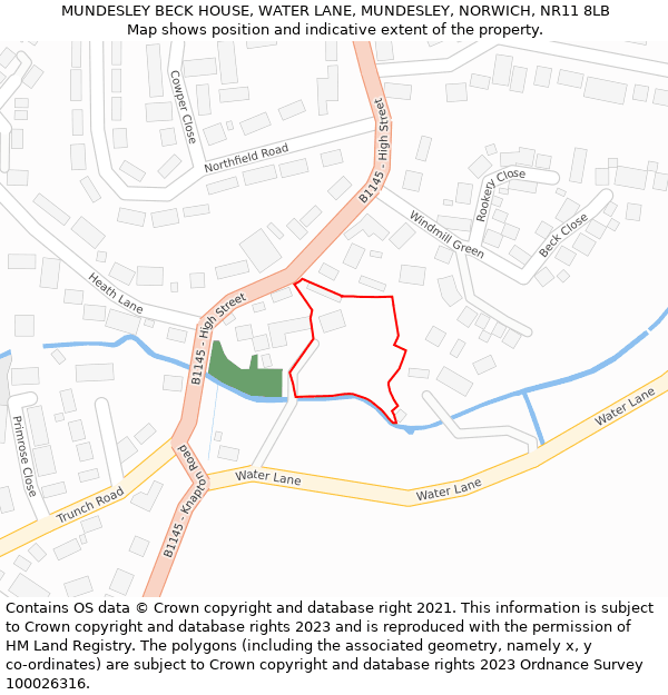 MUNDESLEY BECK HOUSE, WATER LANE, MUNDESLEY, NORWICH, NR11 8LB: Location map and indicative extent of plot