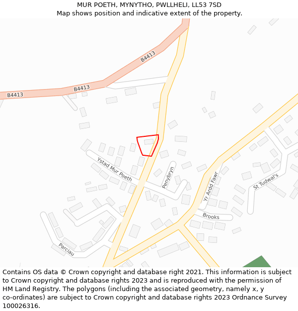 MUR POETH, MYNYTHO, PWLLHELI, LL53 7SD: Location map and indicative extent of plot