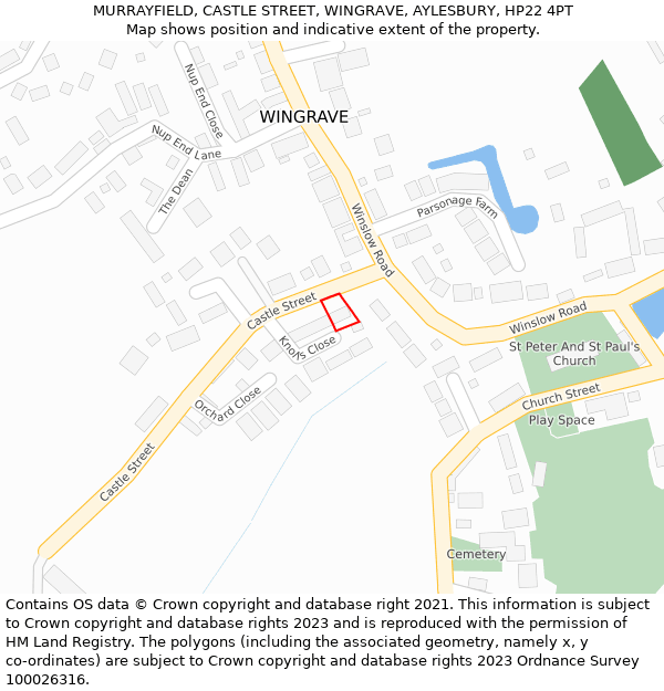 MURRAYFIELD, CASTLE STREET, WINGRAVE, AYLESBURY, HP22 4PT: Location map and indicative extent of plot