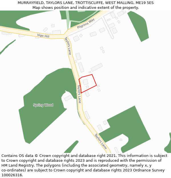 MURRAYFIELD, TAYLORS LANE, TROTTISCLIFFE, WEST MALLING, ME19 5ES: Location map and indicative extent of plot