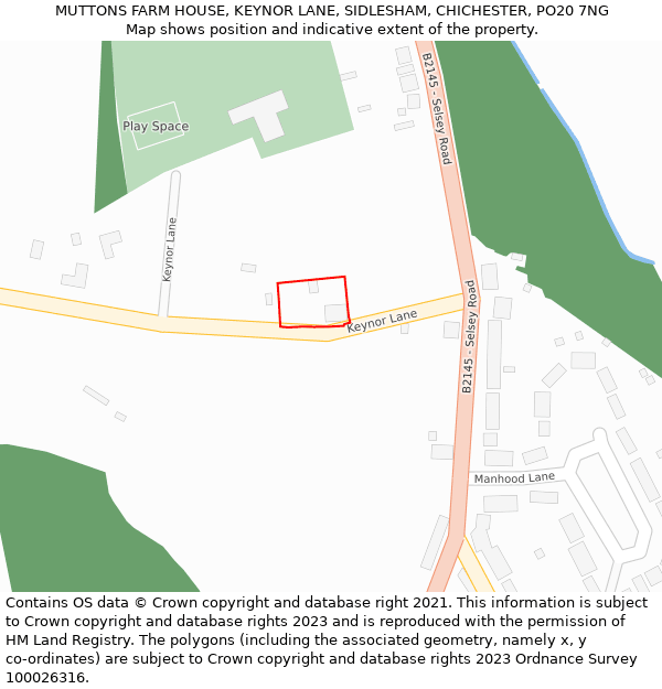 MUTTONS FARM HOUSE, KEYNOR LANE, SIDLESHAM, CHICHESTER, PO20 7NG: Location map and indicative extent of plot