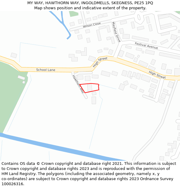 MY WAY, HAWTHORN WAY, INGOLDMELLS, SKEGNESS, PE25 1PQ: Location map and indicative extent of plot