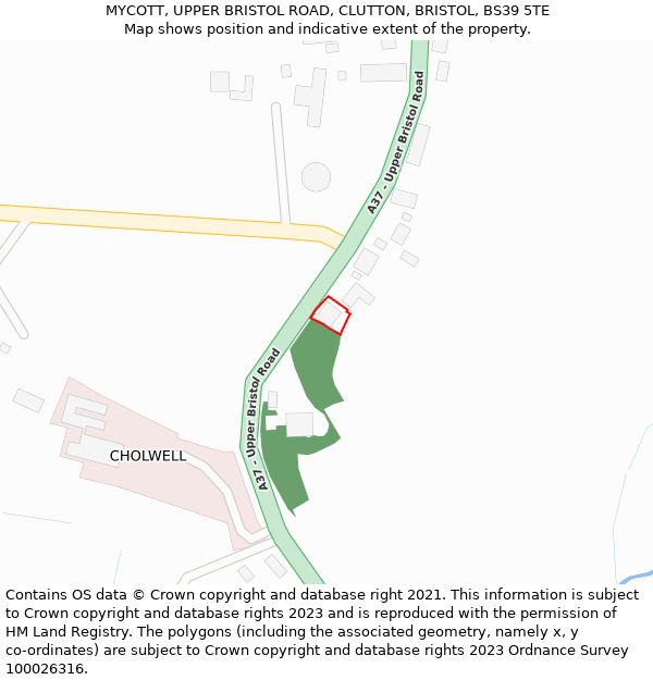 MYCOTT, UPPER BRISTOL ROAD, CLUTTON, BRISTOL, BS39 5TE: Location map and indicative extent of plot