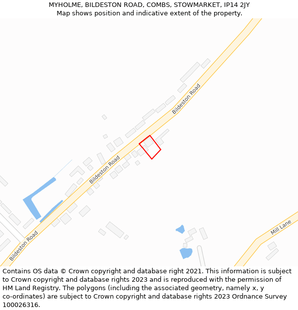 MYHOLME, BILDESTON ROAD, COMBS, STOWMARKET, IP14 2JY: Location map and indicative extent of plot