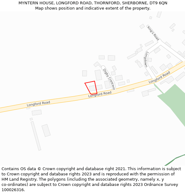 MYNTERN HOUSE, LONGFORD ROAD, THORNFORD, SHERBORNE, DT9 6QN: Location map and indicative extent of plot