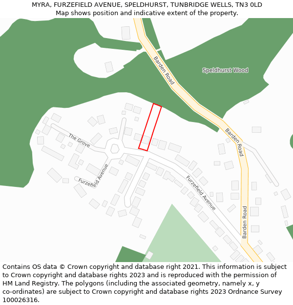 MYRA, FURZEFIELD AVENUE, SPELDHURST, TUNBRIDGE WELLS, TN3 0LD: Location map and indicative extent of plot