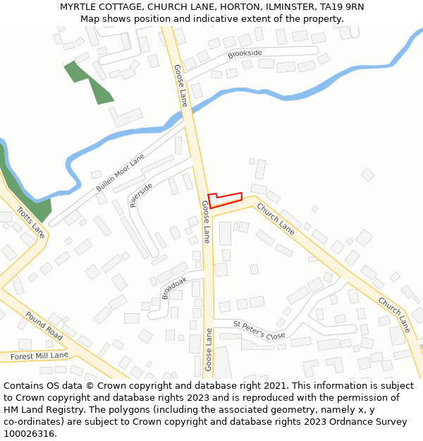 MYRTLE COTTAGE, CHURCH LANE, HORTON, ILMINSTER, TA19 9RN: Location map and indicative extent of plot