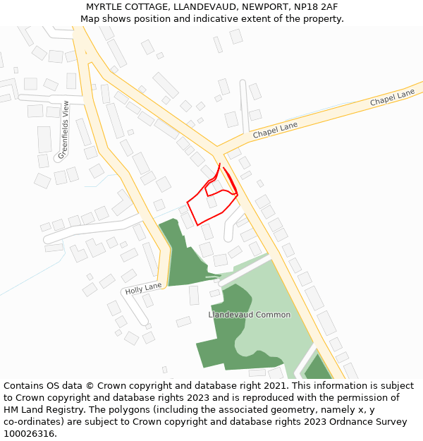 MYRTLE COTTAGE, LLANDEVAUD, NEWPORT, NP18 2AF: Location map and indicative extent of plot