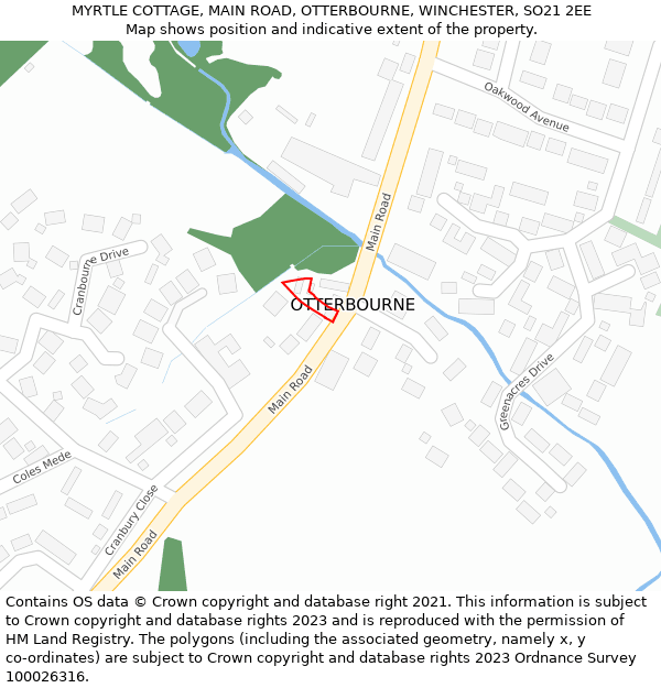 MYRTLE COTTAGE, MAIN ROAD, OTTERBOURNE, WINCHESTER, SO21 2EE: Location map and indicative extent of plot
