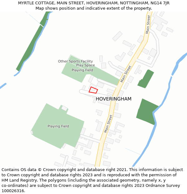 MYRTLE COTTAGE, MAIN STREET, HOVERINGHAM, NOTTINGHAM, NG14 7JR: Location map and indicative extent of plot
