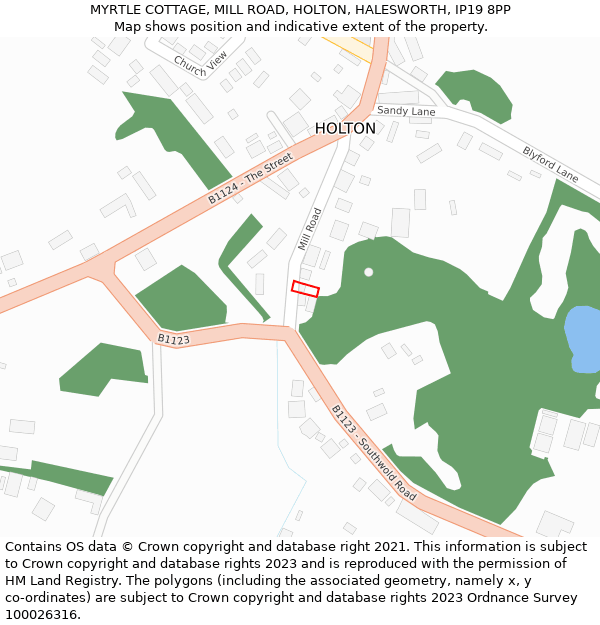 MYRTLE COTTAGE, MILL ROAD, HOLTON, HALESWORTH, IP19 8PP: Location map and indicative extent of plot