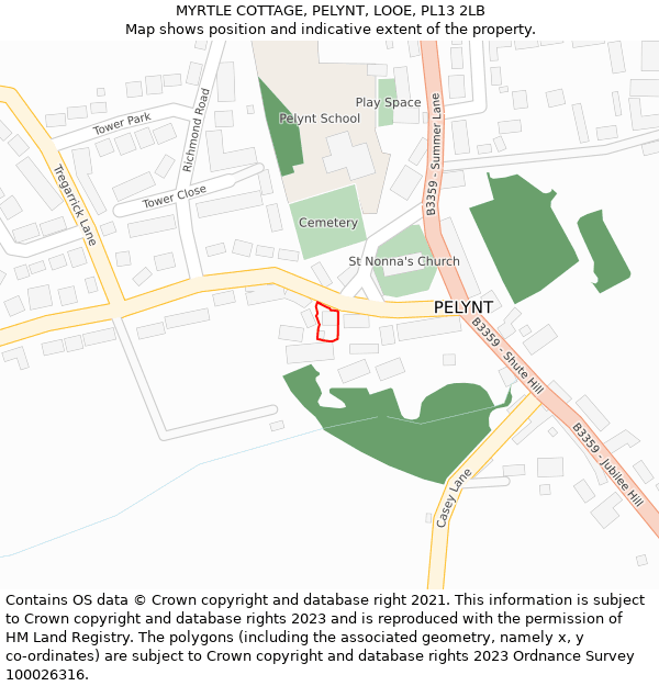 MYRTLE COTTAGE, PELYNT, LOOE, PL13 2LB: Location map and indicative extent of plot