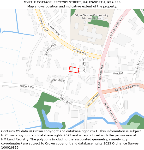 MYRTLE COTTAGE, RECTORY STREET, HALESWORTH, IP19 8BS: Location map and indicative extent of plot