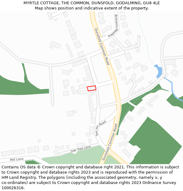 MYRTLE COTTAGE, THE COMMON, DUNSFOLD, GODALMING, GU8 4LE: Location map and indicative extent of plot