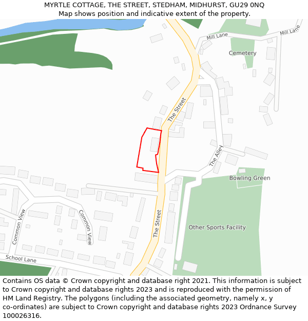 MYRTLE COTTAGE, THE STREET, STEDHAM, MIDHURST, GU29 0NQ: Location map and indicative extent of plot