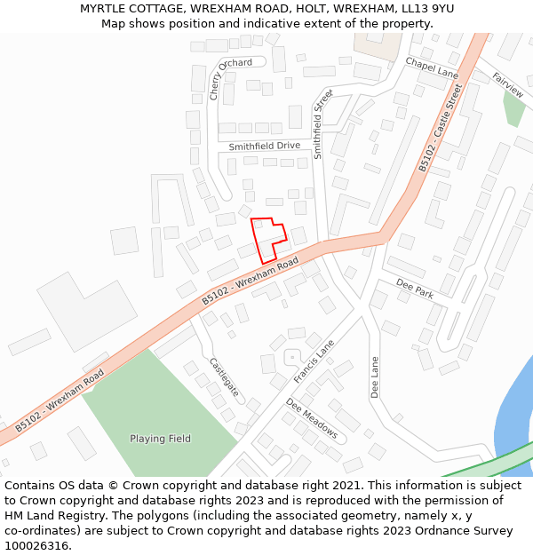 MYRTLE COTTAGE, WREXHAM ROAD, HOLT, WREXHAM, LL13 9YU: Location map and indicative extent of plot